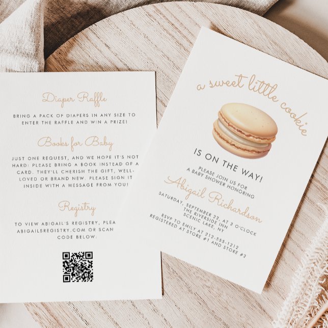 Little Cookie Macaron QR Code Neutral Baby Shower Invitation (Creator Uploaded)