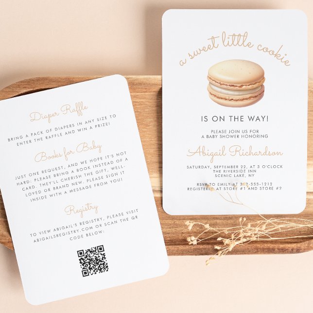 Little Cookie Macaron QR Code Neutral Baby Shower Invitation (Creator Uploaded)
