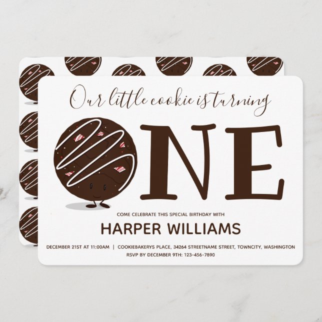 Little Cookie Turning One First Birthday Invitation (Front/Back)