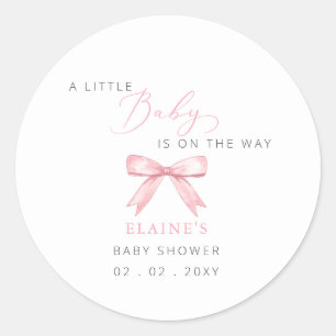 Little Coquette Is On The Way Pink Bow Baby Shower Classic Round Sticker