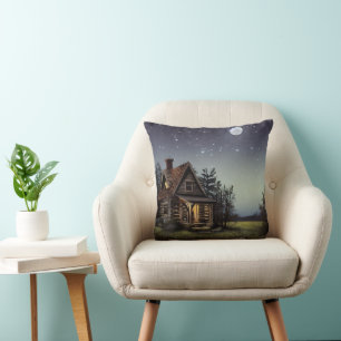 Little Cottage In The Moonlight Cushion