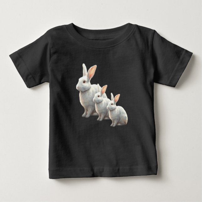 "Little Cotton Bunny Bliss: Baby White T-Shirt for (Front)
