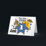 Little Cowboy 1st Birthday  Card<br><div class="desc">Little Cowboy 1st Birthday design with cowboy hat,  toy horse and sheriff's badge. Great gifts and invitations for baby's first birthday! PinkInkArt original!</div>