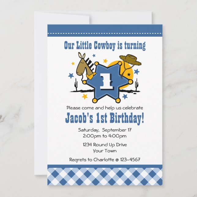 Little Cowboy 1st Birthday Party Invitation (Front)