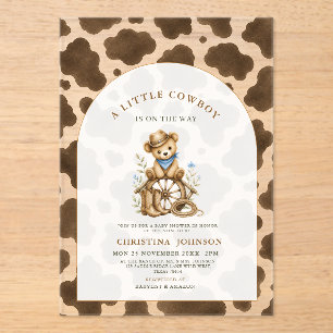 Little Cowboy Acrylic Invitation Cow Print