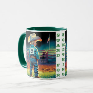 Little Cowboy at Rodeo Fence American Flag Horses Mug