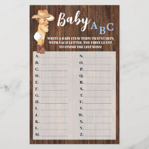 Little Cowboy Baby ABC Baby Shower Game Card