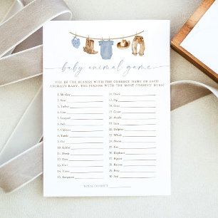 Little Cowboy Baby Animal Baby Shower Game Card