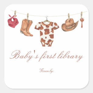 Little Cowboy Baby shower - baby's first library Square Sticker