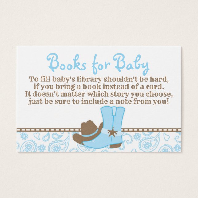 Little Cowboy Baby Shower Book Request Card (Front)
