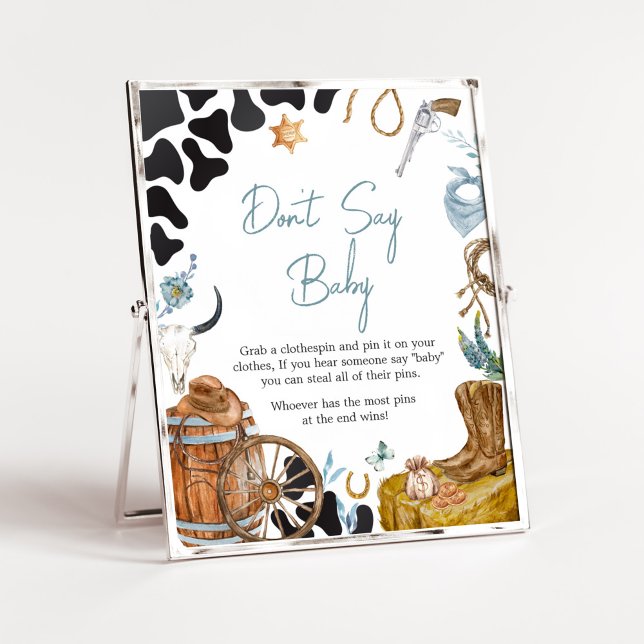 Little Cowboy Baby Shower Don't Say Baby Poster (Wild West Baby Shower Don't Say Baby Sign)