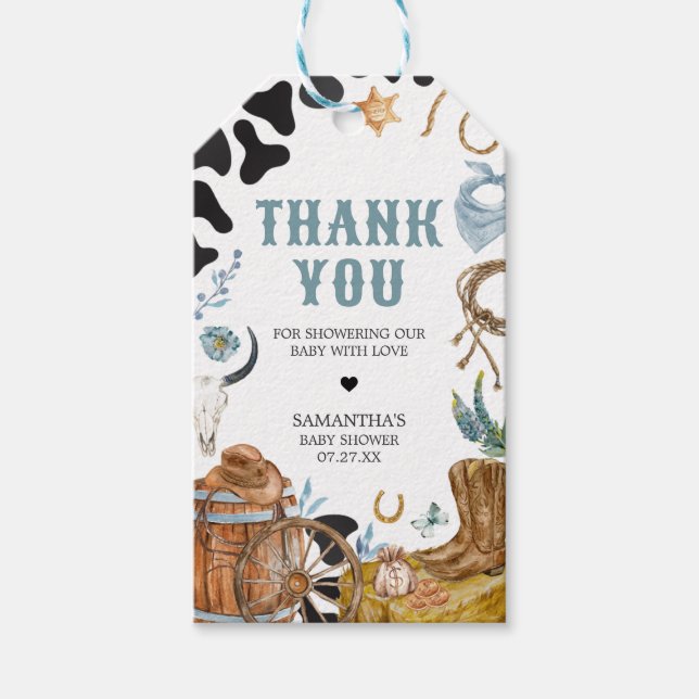 Little Cowboy Baby Shower Favour Tags (Front)