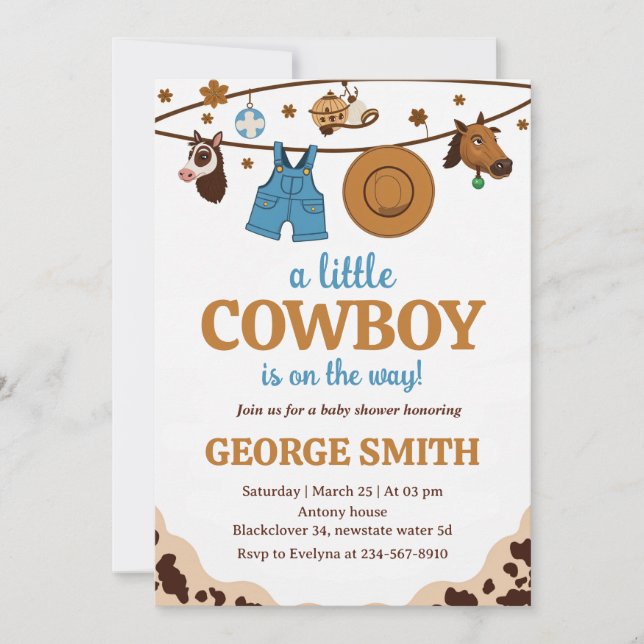 Little Cowboy Baby Shower Honouring Party Invitation (Front)