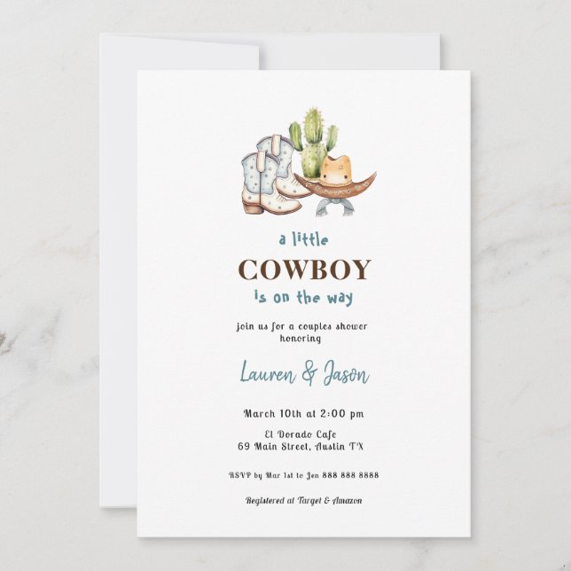 Little Cowboy Baby Shower Invitation (Front)