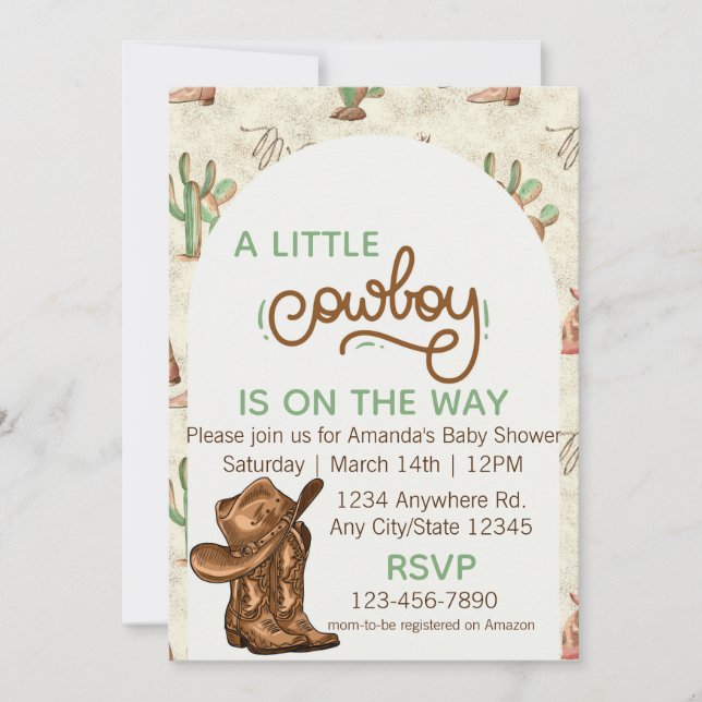Little Cowboy Baby Shower Invitation (Front)