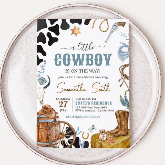 Little Cowboy Baby Shower  Invitation (Wild West Baby Shower Invitation)