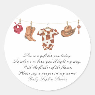 Little cowboy baby shower - Prayer candle label