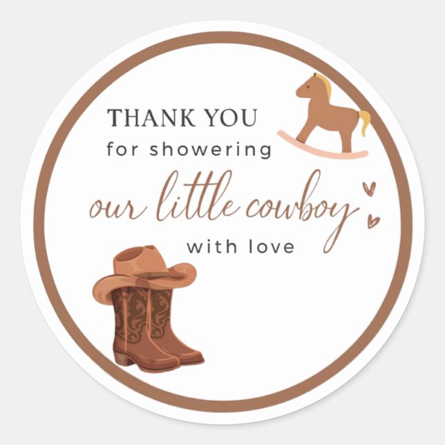 Little Cowboy Baby Shower Thank You Sticker (Front)