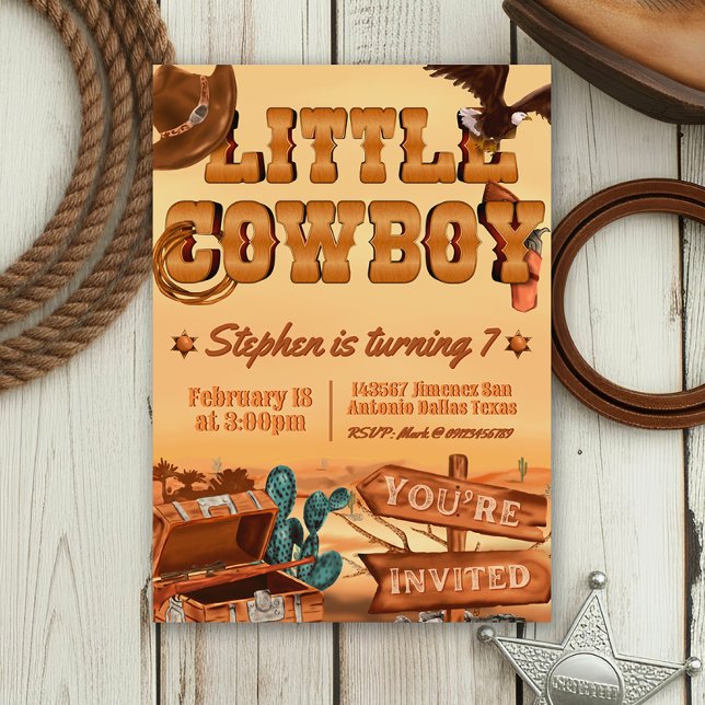 Little Cowboy Birthday Invitation (Little Cowboy -  Boy Birthday Invitation)