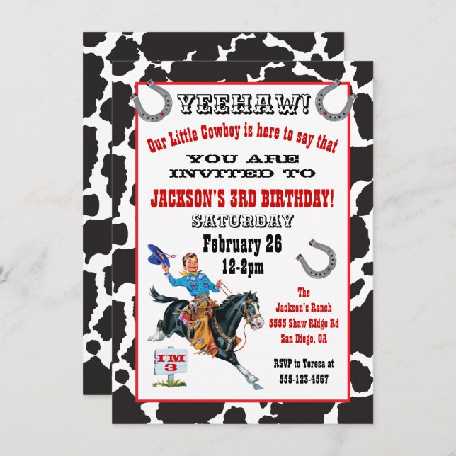 Little cowboy birthday party invitation (Front/Back)