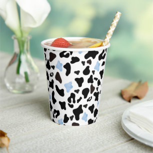 Little Cowboy Black and Blue Cow Pattern Paper Cups