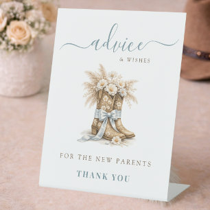 Little Cowboy Blue Baby Shower Advice For Parents Pedestal Sign