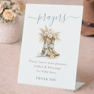 Little Cowboy Blue Baby Shower Prayers For Baby Pedestal Sign