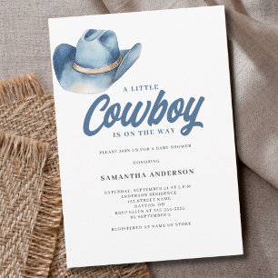 Little Cowboy Blue Western Boy Baby Shower  Invitation