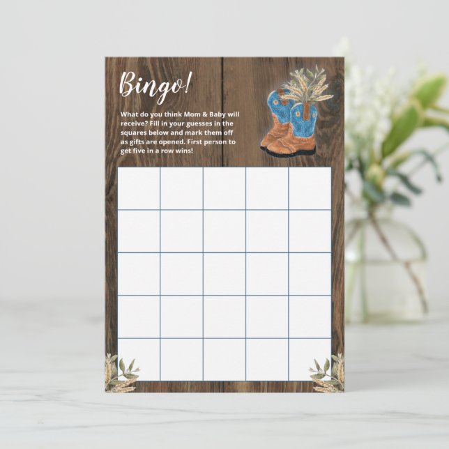 Little Cowboy Bootie Baby Shower Bingo Game (Standing Front)