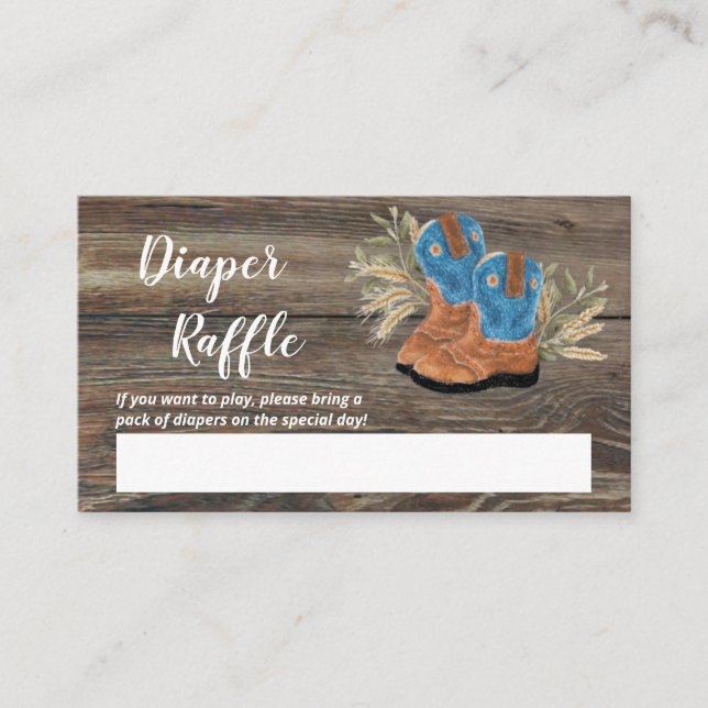 Little Cowboy Bootie Baby Shower Diaper Raffle Enc Enclosure Card (Front)