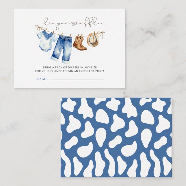 Little Cowboy Boy Baby Shower Diaper Raffle Enclosure Card (Front/Back)