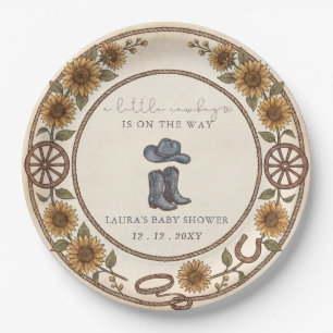 Little Cowboy Boy Baby Shower Paper Plate