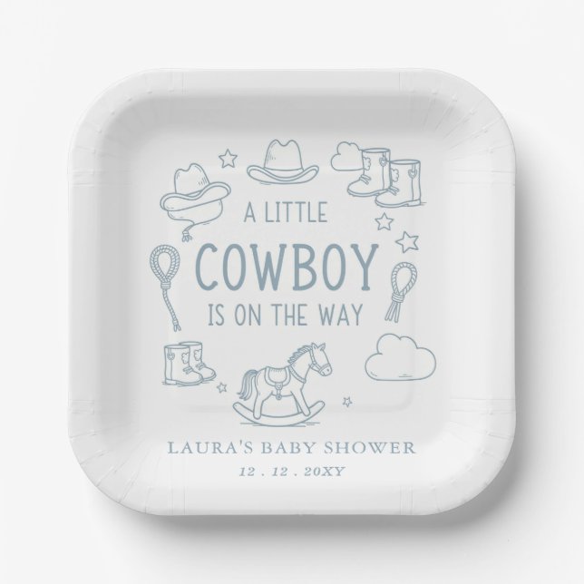 Little Cowboy Boy Baby Shower Paper Plate (Front)