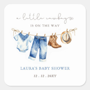 Little Cowboy Boy Baby Shower Square Sticker