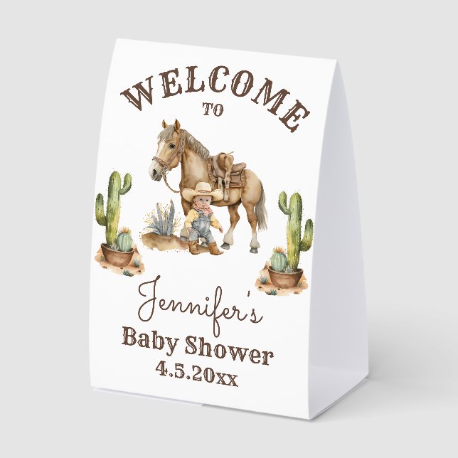 little cowboy boy baby shower welcome cute (Front)