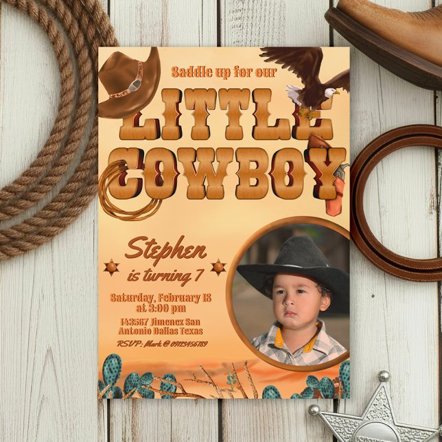 Little Cowboy Boy Birthday Invitation (Little Cowboy -  Boy Birthday Invitation with Picture)