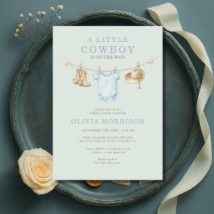 Little Cowboy Clothesline Baby Shower Invitation