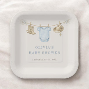 Little Cowboy Clothesline Baby Shower Party Paper Plate