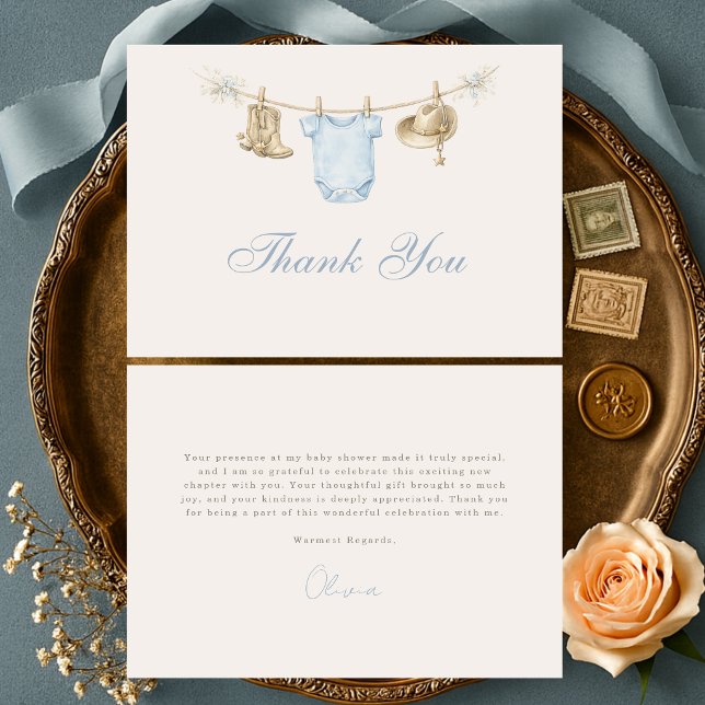 Little Cowboy Clothesline Baby Shower Thank You Card (Creator Uploaded)