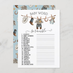 Little Cowboy Clothesline Baby Word Scramble Invitation