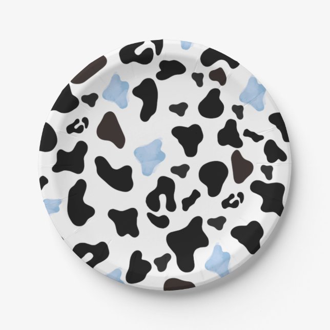 Little Cowboy Cow Print Paper Plates (Front)