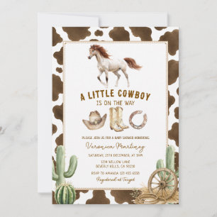 Little Cowboy Cow Print Western Baby Shower Invitation