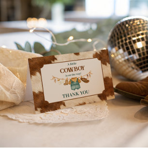 Little Cowboy Cow Western Clothesline Baby Shower Thank You Card
