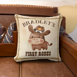 Little cowboy cute baby horse first rodeo cushion