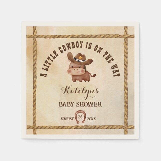 Little cowboy cute baby horse in a hat baby shower napkin (Front)