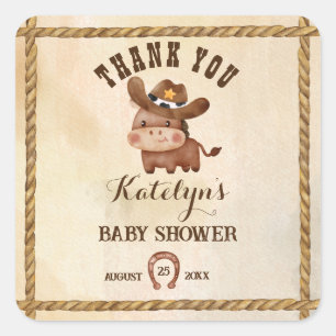 Little cowboy cute baby horse in a hat baby shower square sticker