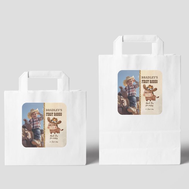 Little cowboy cute baby horse photo birthday square sticker (Creator Uploaded)