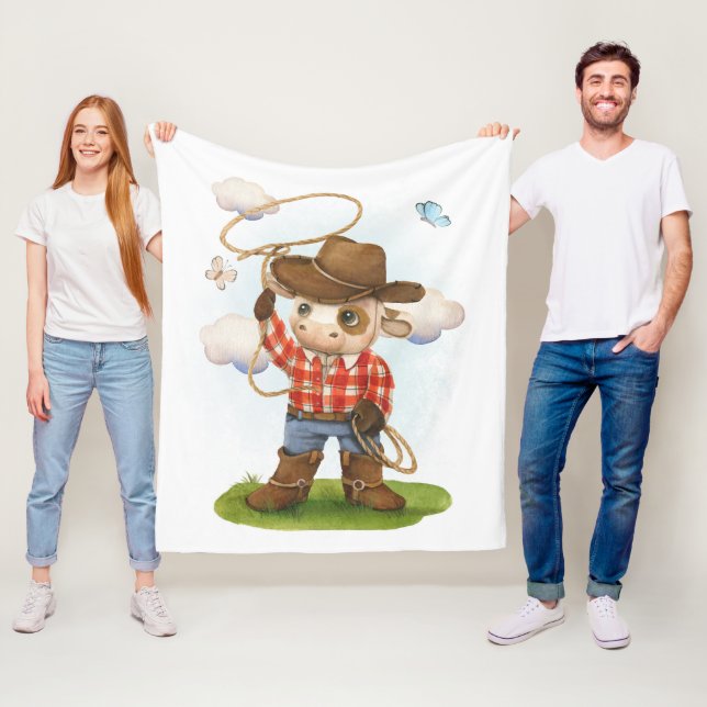 Little Cowboy Cute Bull Fleece Blanket (In Situ)