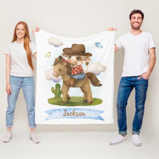 Little Cowboy Cute Bull Fleece Blanket