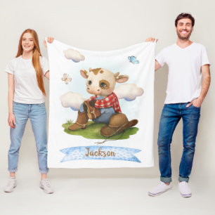 Little Cowboy Cute Bull Fleece Blanket